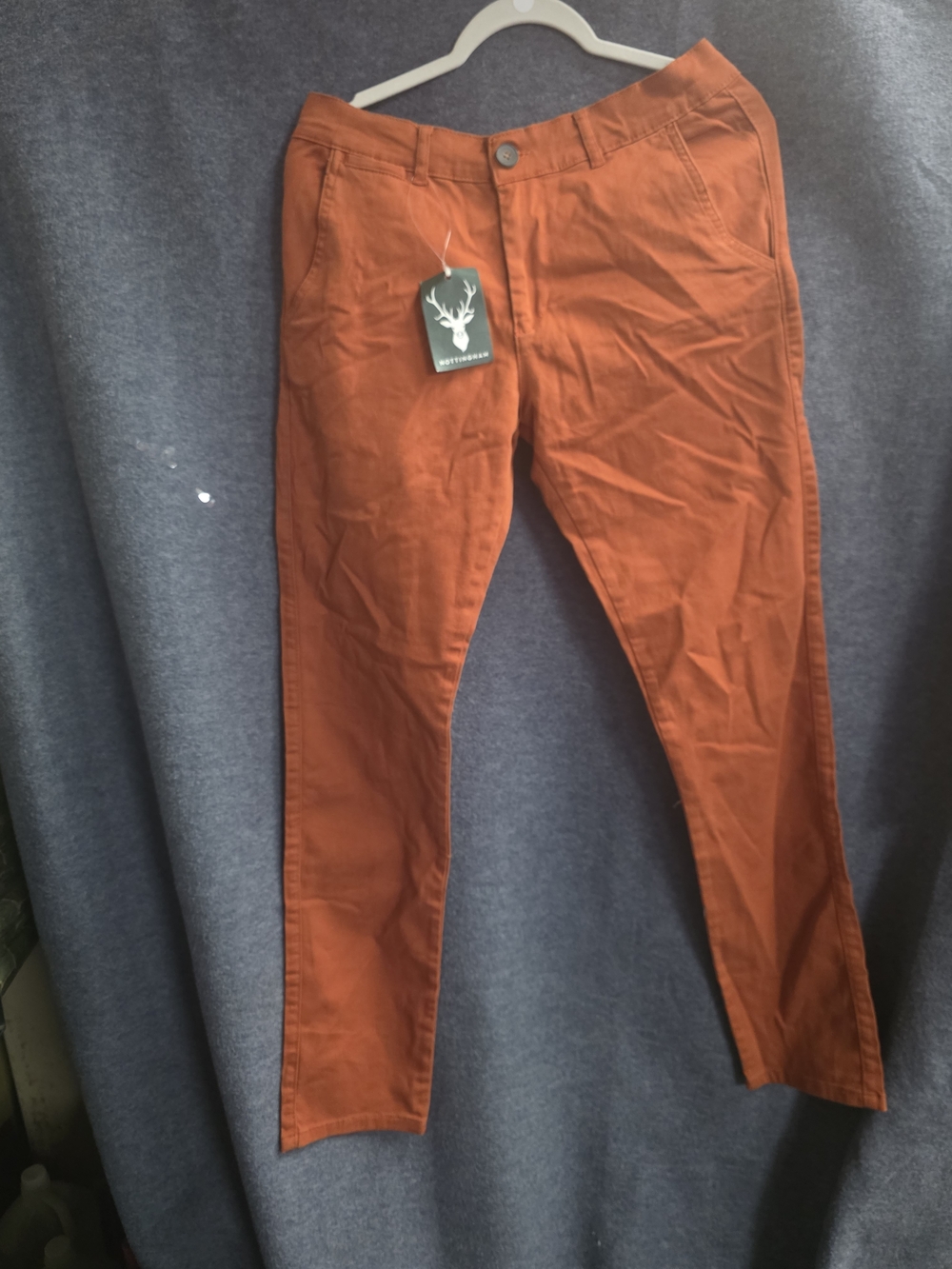 Men's Slim Chinos in Rust Orange by Unknown Brand